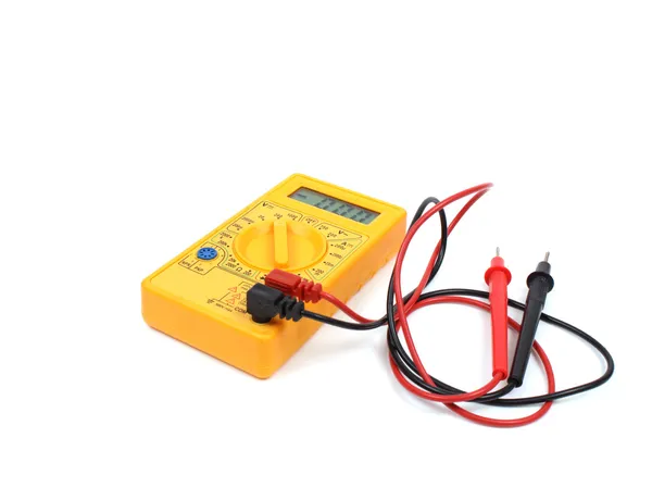 Yellow digital multimeter over white — Stock Photo, Image