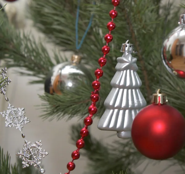 Christmas decorations on the twigs of pine — Stock Photo, Image