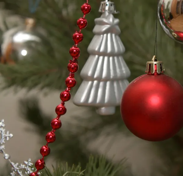 Christmas decorations on the twigs of pine — Stock Photo, Image