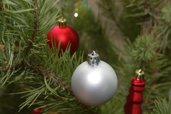 Christmas decorations on the twigs of pine — Stock Photo, Image