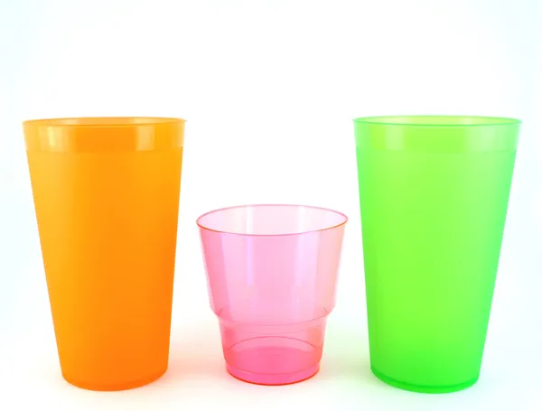 Green, orange and pink cups — Stock Photo, Image