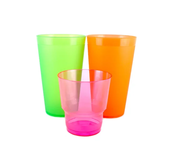 Green, orange and pink cups — Stock Photo, Image