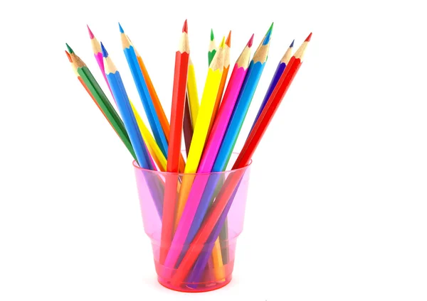 Color pencils in the pink prop — Stock Photo, Image