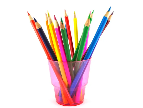 Color pencils in the pink prop — Stock Photo, Image
