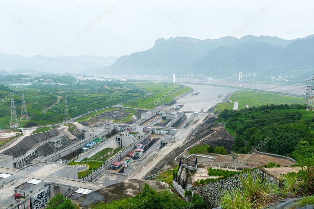 View of the Three Gorges Dam on the Yangtze River in China