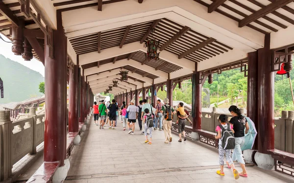 Tourists go over the bridge — Stock Photo, Image