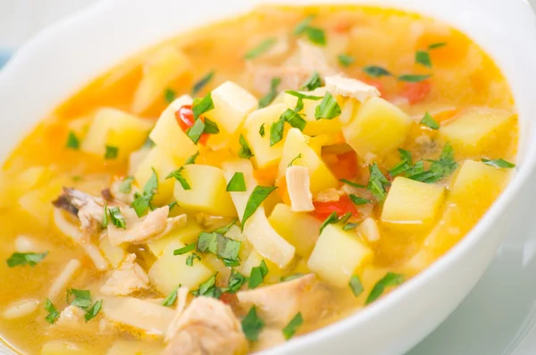 Sopa de pollo con fideos y verduras —  Fotos de Stock