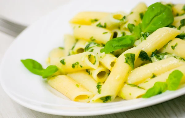 Penne pasta with pesto sauce — Stock Photo, Image
