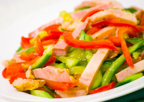 Fresh vegetables salad with ham — Stock Photo, Image