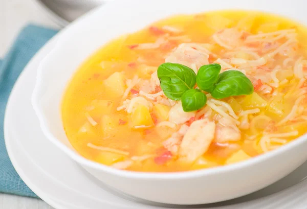 Fish soup with potato and pasta — Stock Photo, Image