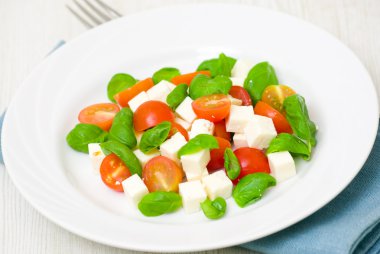 domatesli salata, peynir ve fesleğen