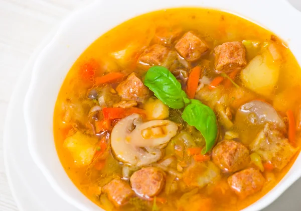 Suppe mit Fleisch, Pilzen und Gemüse — Stockfoto