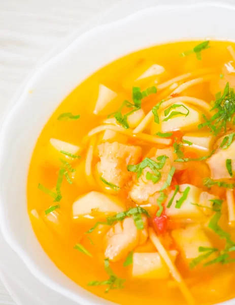 Sopa de peixe com legumes e massa — Fotografia de Stock