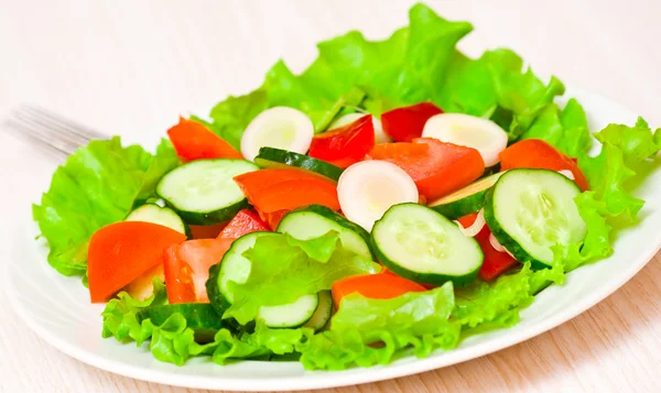 Friss zöldségsaláta tányéron — Stock Fotó