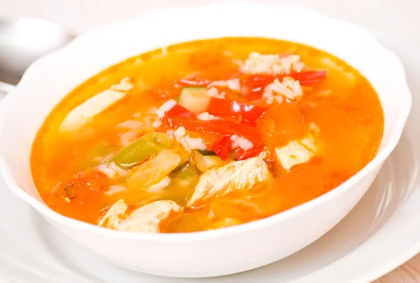 Chicken soup with rice and vegetables — Stock Photo, Image