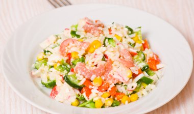 Fresh salad with shrimps and vegetables clipart