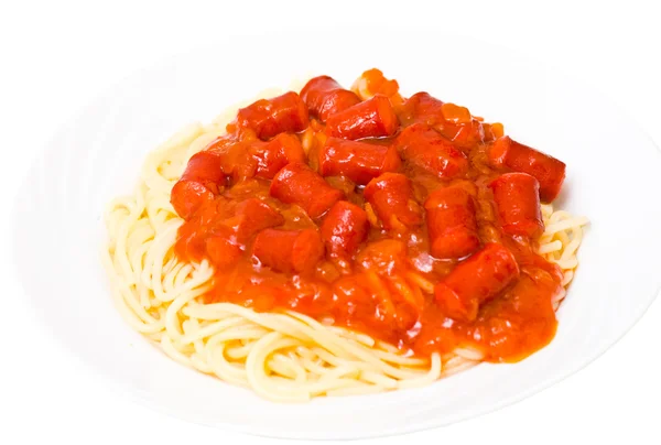 Spaghetti con salsiccia affumicata — Foto Stock