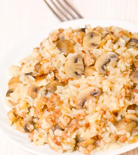 Rice with minced meat and mushrooms — Stock Photo, Image