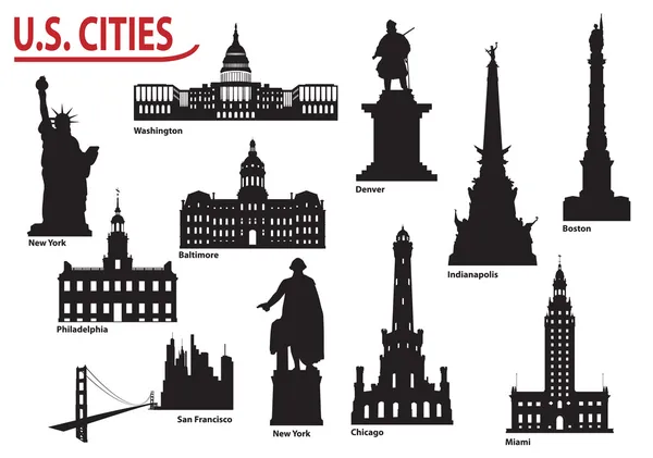Silhouettes de villes américaines — Image vectorielle