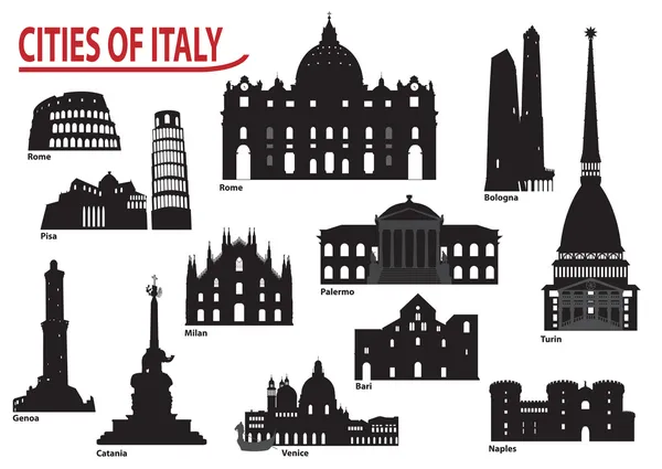 Silhouettes of Italian cities — Stock Vector