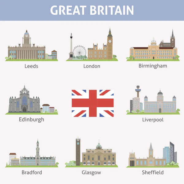 UK. Symbols of cities — Stock Vector