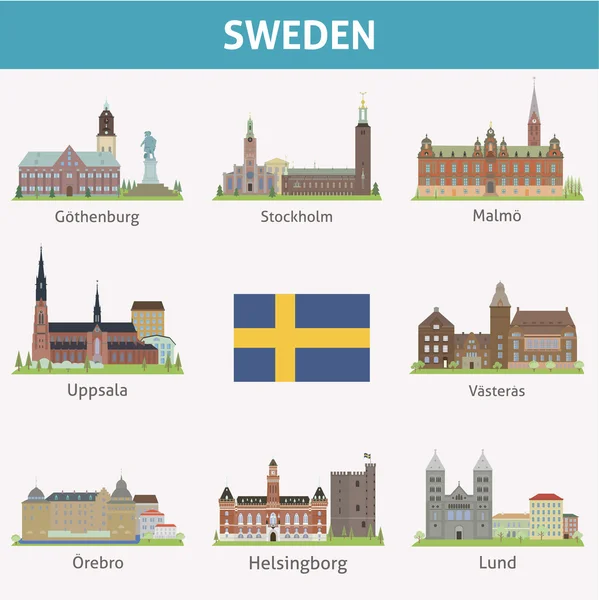 Sweden. Symbols of cities — Stock Vector