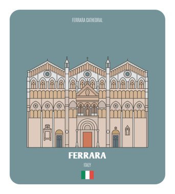 Ferrara Katedrali, İtalya. Avrupa şehirlerinin mimari sembolleri. Renkli vektör 