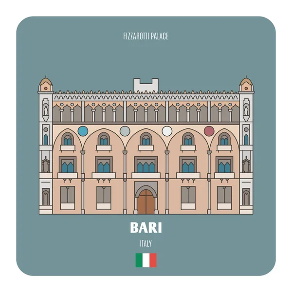 Bari Talya Daki Fizzarotti Sarayı Avrupa Şehirlerinin Mimari Sembolleri Renkli — Stok Vektör