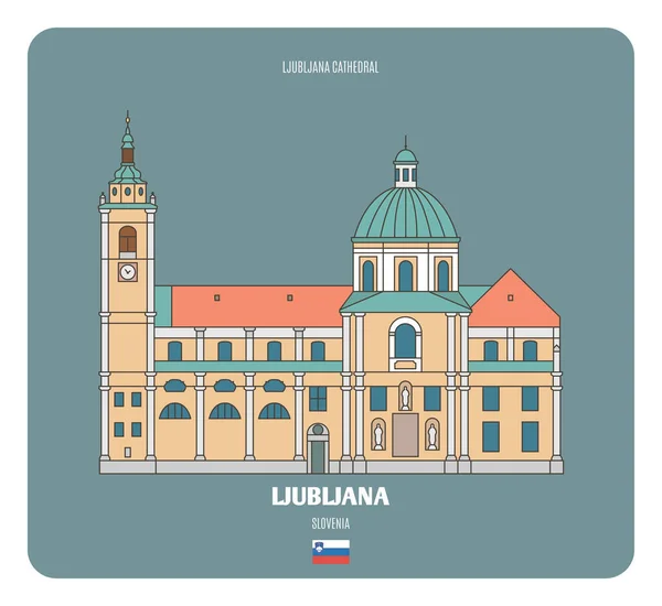 Ljubljana Cathedral Slovenia Architectural Symbols European Cities Colorful Vector — Stock Vector