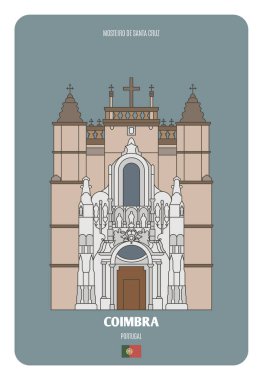 Mosteiro de Santa Cruz, Coimbra, Portekiz 'de. Avrupa şehirlerinin mimari sembolleri. Renkli vektör 