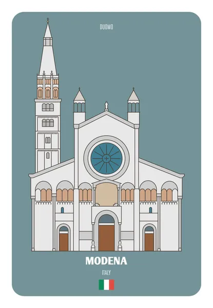 Modena Cathedral Italy Architectural Symbols European Cities Colorful Vector — Stock Vector
