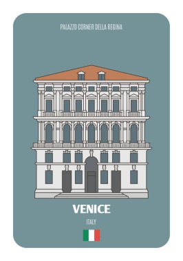 Venedik, İtalya 'daki Palazzo Köşesi Della Regina. Avrupa şehirlerinin mimari sembolleri. Renkli vektör 