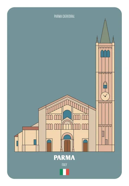 Parma Katedrali Talya Avrupa Şehirlerinin Mimari Sembolleri Renkli Vektör — Stok Vektör