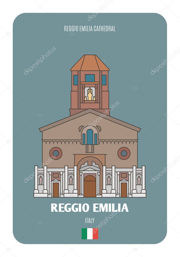 Reggio Emilia cathedral, Italy. Architectural symbols of European cities. Colorful vector 