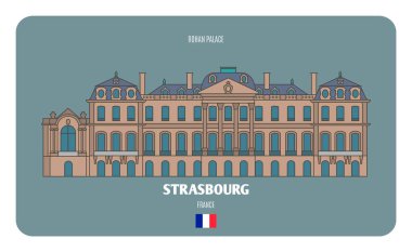 Strazburg, Fransa 'daki Rohan Sarayı. Avrupa şehirlerinin mimari sembolleri. Renkli vektör 