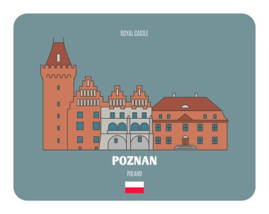 Poznan, Polonya 'daki Kraliyet Kalesi. Avrupa şehirlerinin mimari sembolleri. Renkli vektör 