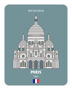 Paris, Fransa 'da Sacre Coeur Bazilikası. Avrupa şehirlerinin mimari sembolleri. Renkli vektör 