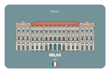 İtalya, Milan Kraliyet Konağı. Avrupa şehirlerinin mimari sembolleri. Renkli vektör 