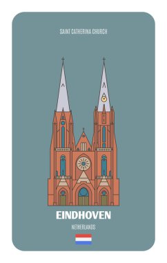 Eindhoven, Hollanda 'daki Saint Catherina Kilisesi. Avrupa şehirlerinin mimari sembolleri. Renkli vektör 