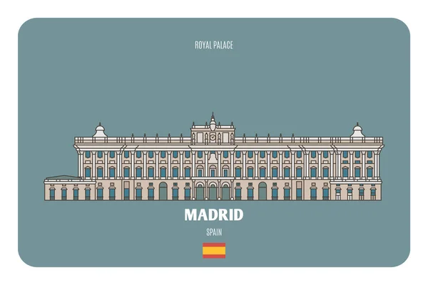 Koninklijk Paleis Madrid Spanje Architectonische Symbolen Van Europese Steden Kleurrijke — Stockvector