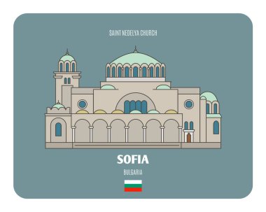 Bulgaristan 'ın Sofya kentindeki Saint Nedelya kilisesi. Avrupa şehirlerinin mimari sembolleri. Renkli vektör 