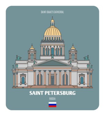 Saint Petersburg, Rusya 'daki Saint Isaac Katedrali. Avrupa şehirlerinin mimari sembolleri. Renkli vektör  