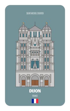 Dijon, Fransa 'daki Aziz Michel Kilisesi. Avrupa şehirlerinin mimari sembolleri. Renkli vektör 
