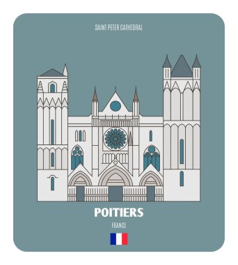 Saint Peter Cathedral in Poitiers, France. Architectural symbols of European cities. Colorful vector  clipart