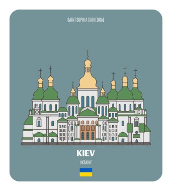 Ukrayna, Kiev 'deki Aziz Sophia Katedrali. Avrupa şehirlerinin mimari sembolleri. Renkli vektör 