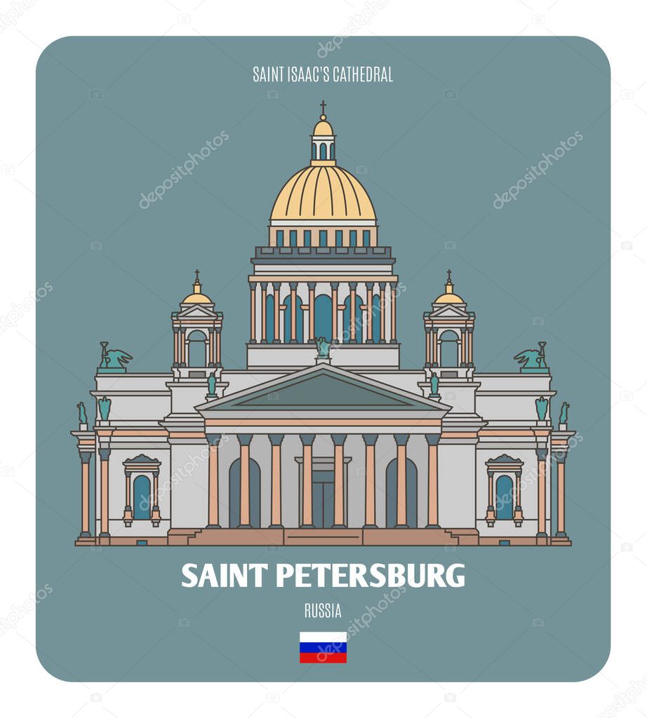 Saint Isaac's Cathedral in Saint Petersburg, Russia. Architectural symbols of European cities. Colorful vector  