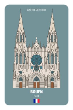 Rouen, Fransa 'daki Saint-Ouen Manastırı Kilisesi. Avrupa şehirlerinin mimari sembolleri. Renkli vektör 