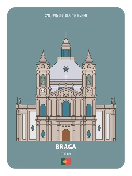 Sanctuaire Notre Dame Sameiro Braga Portugal Symboles Architecturaux Des Villes — Image vectorielle