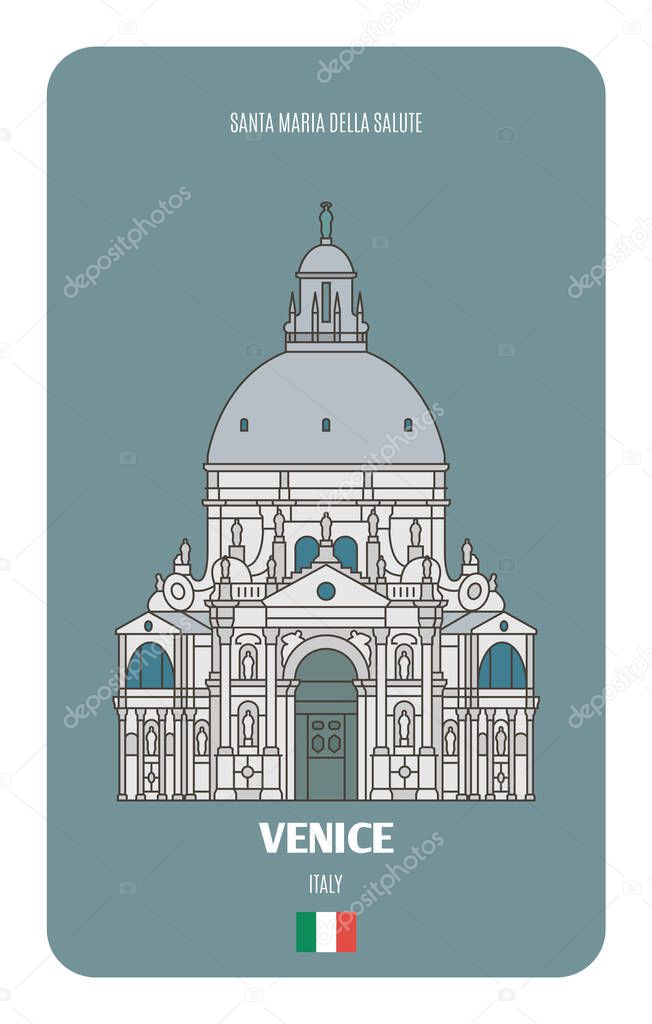 Santa Maria della Salute church in Venice, Italy. Architectural symbols of European cities. Colorful vector 