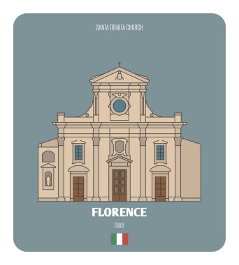 İtalya, Floransa 'daki Santa Trinita Kilisesi. Avrupa şehirlerinin mimari sembolleri. Renkli vektör 